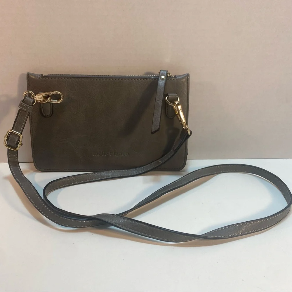 Melie Bianco Gray Faux Leather Convertible 3 Way Crossbody Wristlet‎ Purse Bag